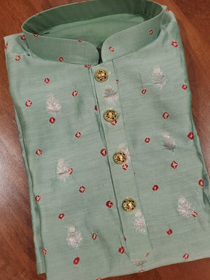 Pastel Mint Green Bandini Silk Kurta with zari woven buttis