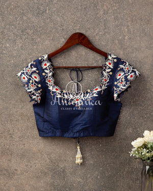 Dark Blue Blouse with complete pearlwork