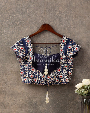 Dark Blue Blouse with complete pearlwork