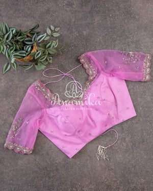Light Pink Blouse with net overlay and zardosi work