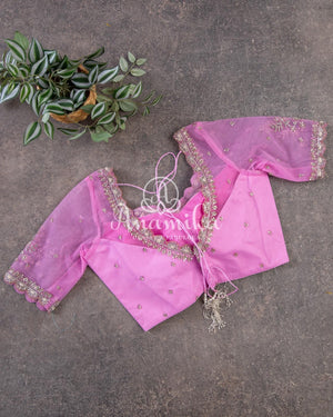 Light Pink Blouse with net overlay and zardosi work