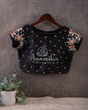 Black short sleeves blouse with multi color thread and zardosi work
