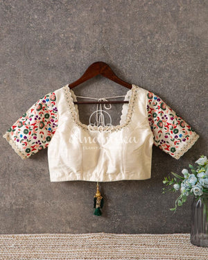 Offwhite blouse with multi color threadwork