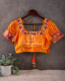 Mustard Yellow Pure Paithani Blouse with embroidery