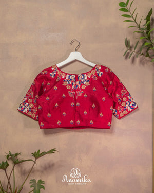 Reddish Pink Blouse with cutdana and thread work