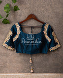 Peacock Blue Blouse with gold work