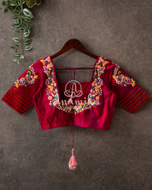 Peach Twill Silk Saree with maroonish red handwoven patola border