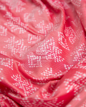 Peach Twill Silk Saree with maroonish red handwoven patola border