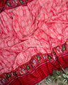 Peach Twill Silk Saree with maroonish red handwoven patola border