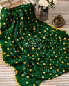 Green/Yellow Pure Gaji Silk saree with bandini and gharchola pallu