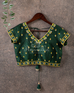 Green/Yellow Pure Gaji Silk saree with bandini and gharchola pallu