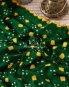 Green/Yellow Pure Gaji Silk saree with bandini and gharchola pallu