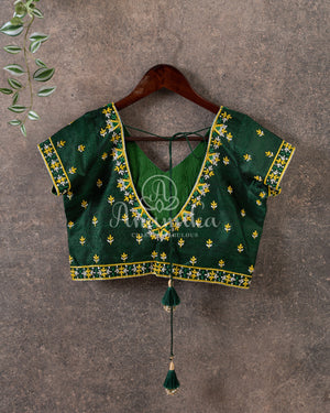 Green/Yellow Pure Gaji Silk saree with bandini and gharchola pallu