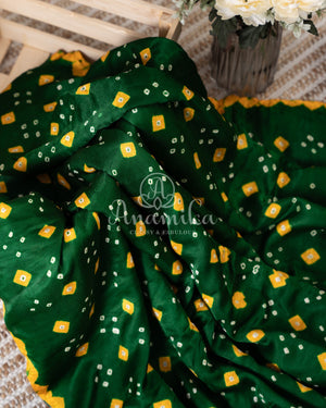 Green/Yellow Pure Gaji Silk saree with bandini and gharchola pallu