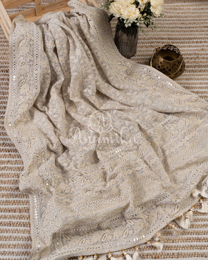 Silverish Grey Chikankari Georgette with contrast Pink blouse