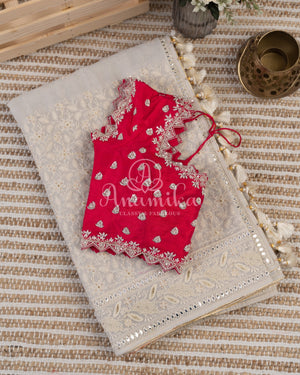 Silverish Grey Chikankari Georgette with contrast Pink blouse