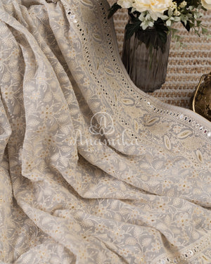 Silverish Grey Chikankari Georgette with contrast Pink blouse