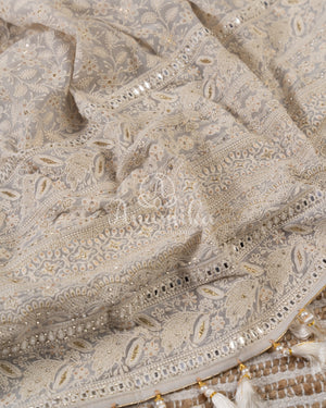 Silverish Grey Chikankari Georgette with contrast Pink blouse