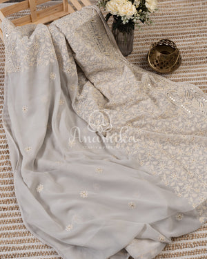 Silverish Grey Chikankari Georgette with contrast Pink blouse