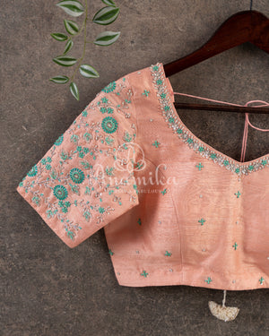 Sea Green Gadwal Saree with Peach Border