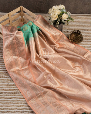 Sea Green Gadwal Saree with Peach Border