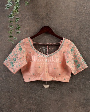 Sea Green Gadwal Saree with Peach Border