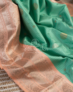 Sea Green Gadwal Saree with Peach Border