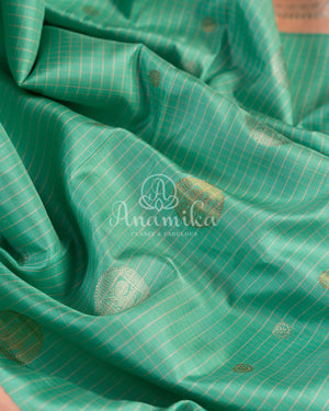 Sea Green Gadwal Saree with Peach Border