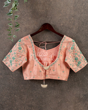 Sea Green Gadwal Saree with Peach Border