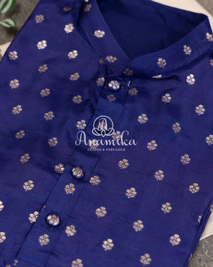 Royal Blue Kurta on silk base with zari buttas