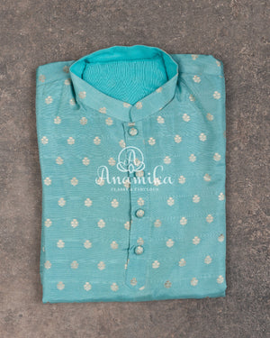 Light Pastel Blue Kurta on silk base with zari buttas