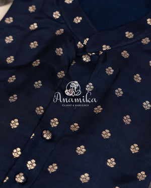 Dark Navy Blue Kurta on silk base with zari buttas