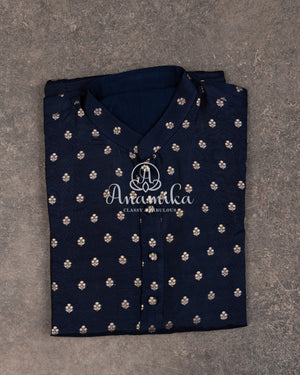 Dark Navy Blue Kurta on silk base with zari buttas