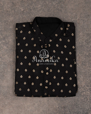 Black Kurta on silk base with zari buttas