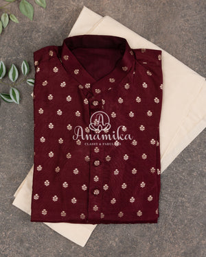 Maroon Kurta on silk base with zari buttas