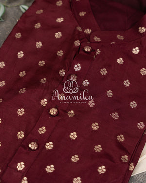 Maroon Kurta on silk base with zari buttas