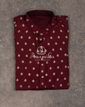 Maroon Kurta on silk base with zari buttas