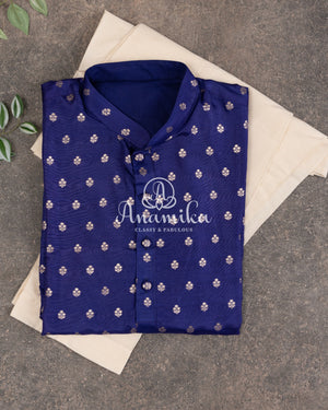 Royal Blue Kurta on silk base with zari buttas