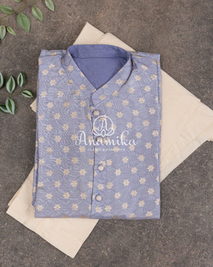 Light Pastel Lavender Kurta on silk base with zari buttas
