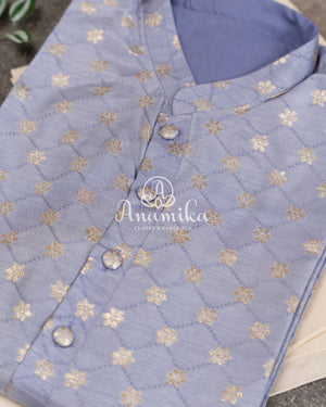 Light Pastel Lavender Kurta on silk base with zari buttas