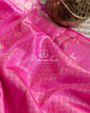 Hot Pink Kanchipattu saree with contrast mehendi green blouse with heavy zardosi work