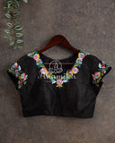Black short sleeves blouse with multi color cutdana work