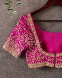 Hot Pink Heavy Zardosi work bridal blouse