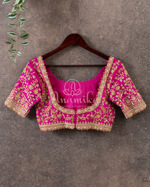 Hot Pink Heavy Zardosi work bridal blouse