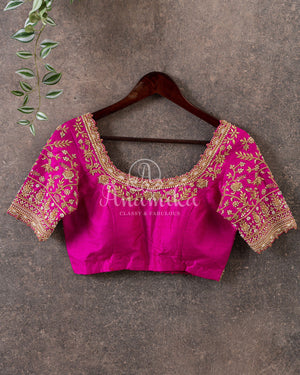 Hot Pink Heavy Zardosi work bridal blouse