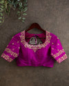Purple Elbow sleeves blouse with light gold work