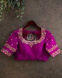 Purple Elbow sleeves blouse with light gold work