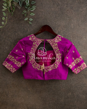 Purple Elbow sleeves blouse with light gold work