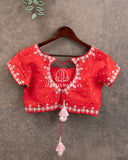 Red color short sleeves blouse with silver zardosi and thread embroidery