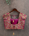 Wine color short sleeves blouse with all over zardosi and thread embroidery
